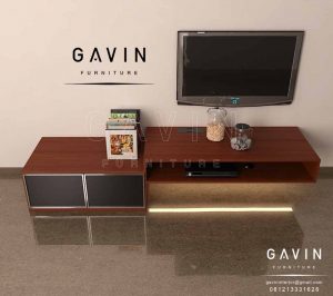 contoh credenza tv model minimalis modern dengan kombinasi cermin hitam Q2889