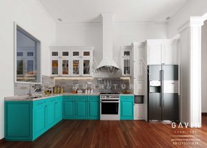 Model Kitchen Set Klasik Letter L Warna Hijau Tosca by Gavin