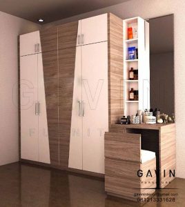 contoh design lemari meja rias minimalis kombinasi HPL Id2918