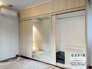 lemari pintu sliding kaca kombinasi finishing HPL design minimalis Q2719