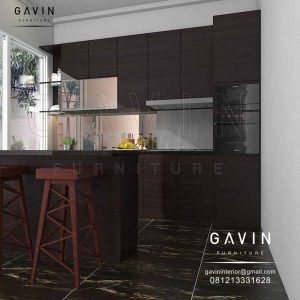 pembuatan kitchen set island design minimalis finishing HPL Q2925
