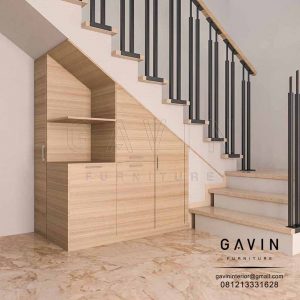 Design Rak Lemari Bawah Tangga Minimalis Finishing HPL Q2908