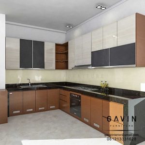contoh kitchen set dapur finishing HPL kombinasi melamic Q2954