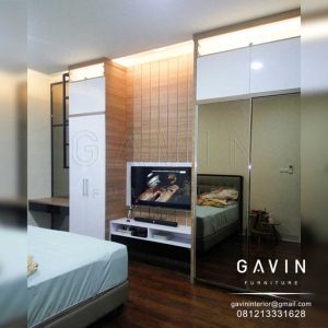 lemari dan meja kerja finishing HPL TH 1232 FC chocolate sakura project di Kemanggisan Q3037