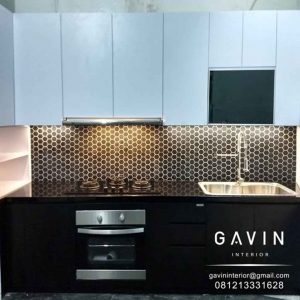 kitchen set finishing hpl taco warna putih dan hitam Q3159