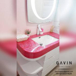 kabinet wastafel candy looks warna pink finishing HPL Gavin Interior Q3074