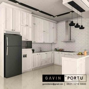 kitchen set model klasik putih dengan minibar project Jonggol Q3156