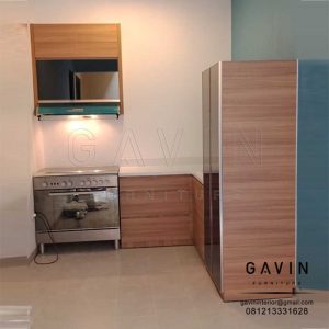 lemari dapur ukuran kecil finishing HPL chocolate sakura Q3082
