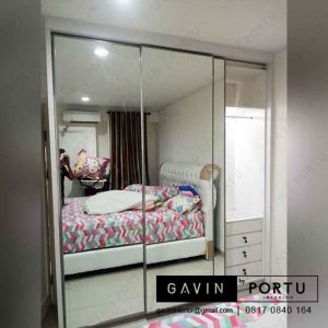 gambar lemari pakaian sliding cermin minimalis modern di Cikupa id3283
