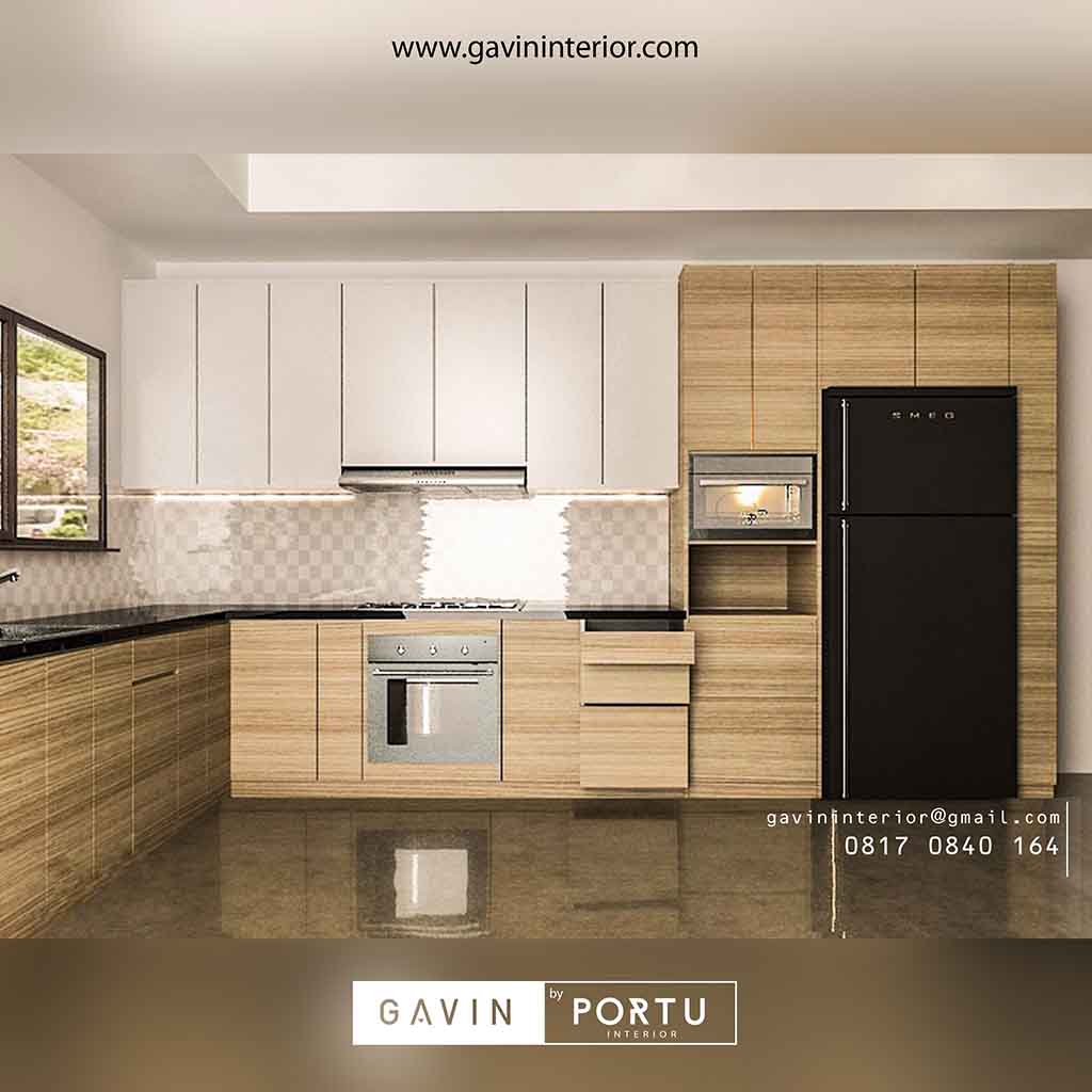 model kitchen set warna coklat letter L Gavin by Portu
