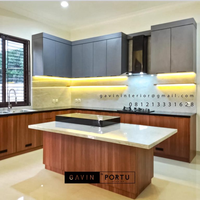 Kitchen Set Minimalis Motif Kayu & Grey Perumahan Kayu Putih Pulo