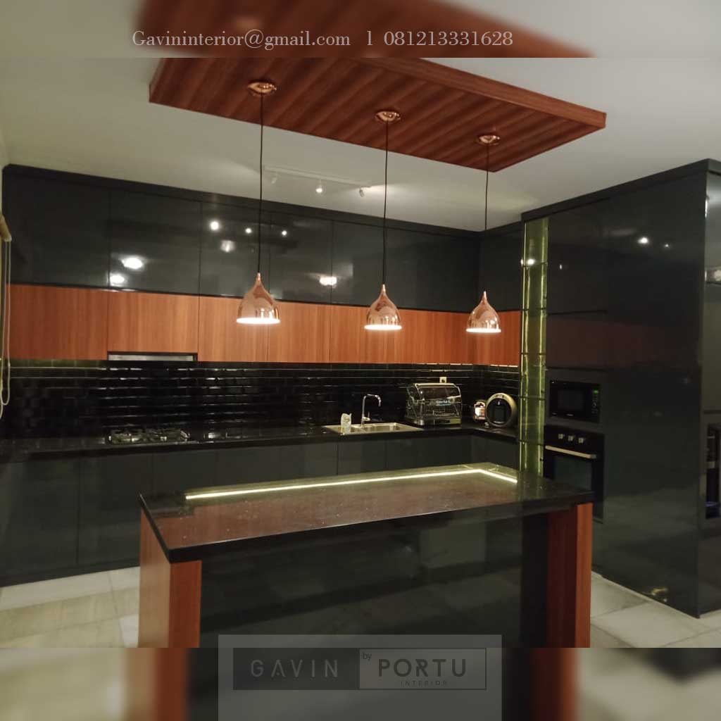 Jual Kitchen Set Minimalis Midnight Grey & Motif Kayu Perumahan Tamansari Persada Raya Pondok Gede ID4529P